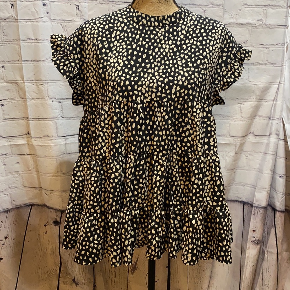 Black Leopard Babydoll Top